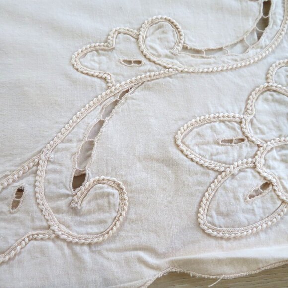 Vintage 90s Battenburg Lace Embroidered Curtain Valance 20" x 60" Beige Cotton - Picture 4 of 14